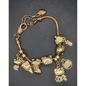 Sanrio Hello Kitty Gold Tone Adjustable Charm Bracelet Metal Animation Character